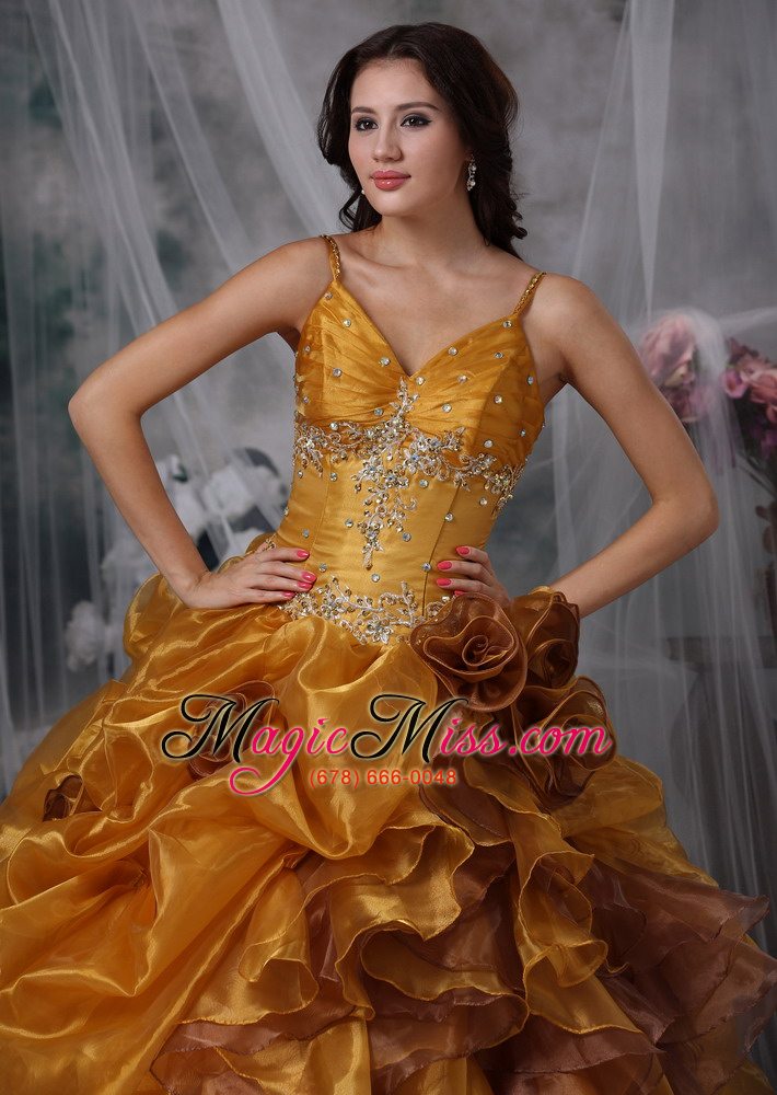 wholesale brown ball gown straps floor-length organza beading quinceanera dress